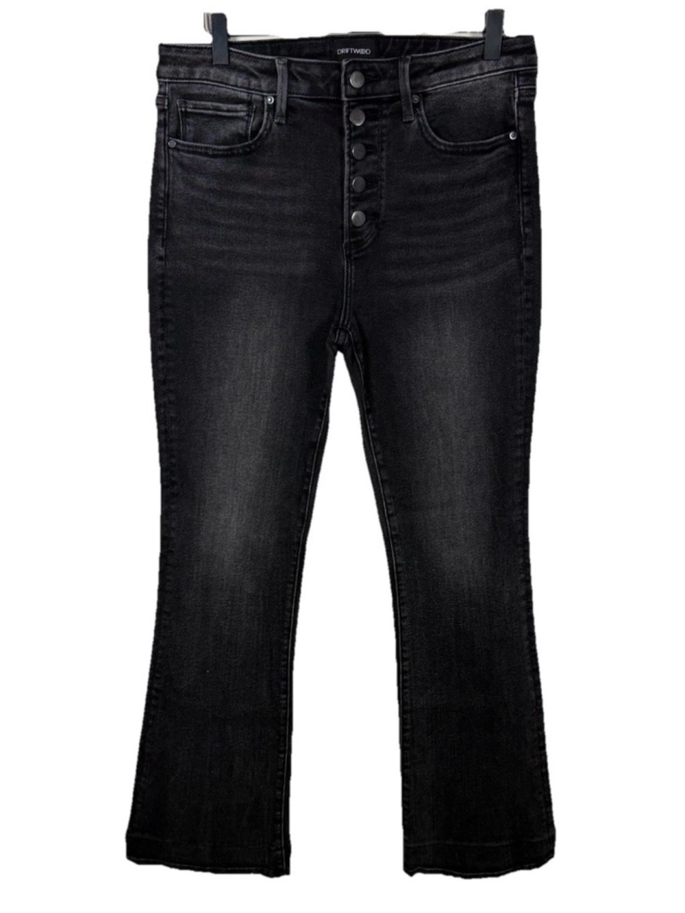 Driftwood Wyatt Flare Leg Jeans Black Wash Button Fly Size 29 Boho Denim Casual